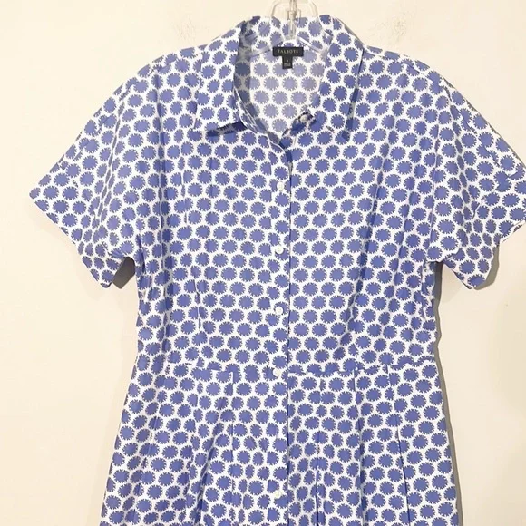 TALBOTS Blue White Cotton Shirt Pocket Midi dress women size 6 - Picture 5 of 7